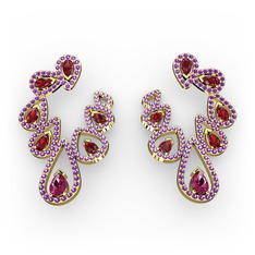 Ladonna Küpe - Rodolit garnet, garnet ve ametist 18 ayar altın küpe #qzv012