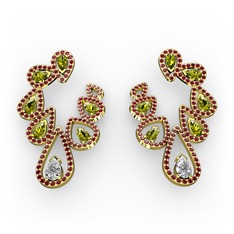 Ladonna Küpe - Swarovski, peridot ve garnet 8 ayar altın küpe #r4ncbh