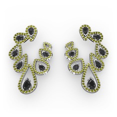 Ladonna Küpe - Siyah zirkon ve peridot 14 ayar beyaz altın küpe #r635uw