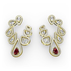 Garnet, swarovski ve beyaz zirkon 18 ayar altın küpe