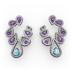 Ladonna Küpe - Akuamarin, ametist ve swarovski 925 ayar siyah rodyum kaplama gümüş küpe #rbg434