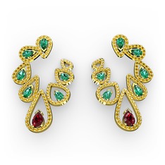 Garnet, yeşil kuvars ve sitrin 8 ayar altın küpe