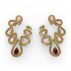 Ladonna Küpe - Garnet, pembe kuvars ve peridot 18 ayar rose altın küpe #ri4ns9