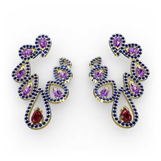 Ladonna Küpe - Garnet, ametist ve lab safir 14 ayar altın küpe #rnfclg