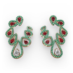 Swarovski, garnet ve yeşil kuvars 18 ayar rose altın küpe