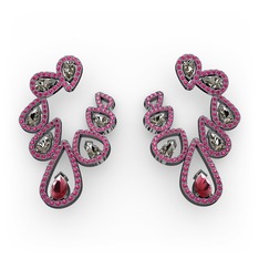 Ladonna Küpe - Kök yakut, dumanlı kuvars ve rodolit garnet 925 ayar siyah rodyum kaplama gümüş küpe #rx7327