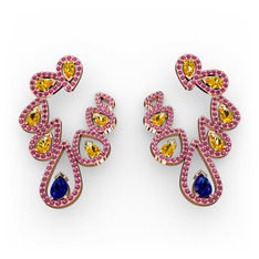 Lab safir, sitrin ve rodolit garnet 8 ayar rose altın küpe