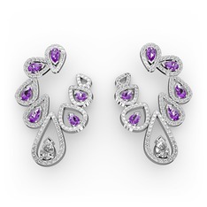 Ladonna Küpe - Beyaz zirkon, ametist ve swarovski 14 ayar beyaz altın küpe #s2hwm4