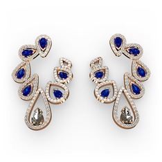 Dumanlı kuvars, lab safir ve swarovski 18 ayar rose altın küpe
