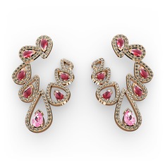 Ladonna Küpe - Pembe kuvars, kök yakut ve dumanlı kuvars 8 ayar rose altın küpe #skh89i