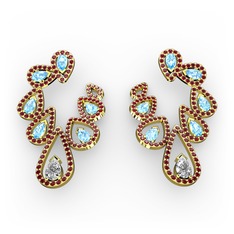 Ladonna Küpe - Swarovski, akuamarin ve garnet 8 ayar altın küpe #sliwkp