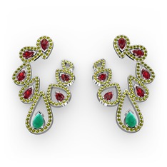Kök zümrüt, garnet ve peridot 925 ayar gümüş küpe