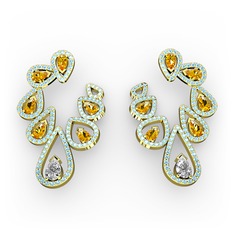 Ladonna Küpe - Swarovski, sitrin ve akuamarin 18 ayar altın küpe #sp77o3