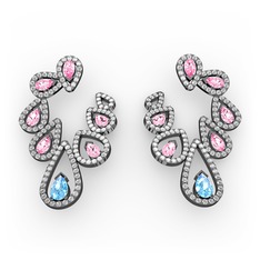 Ladonna Küpe - Akuamarin, pembe kuvars ve swarovski 925 ayar siyah rodyum kaplama gümüş küpe #ssnzzy