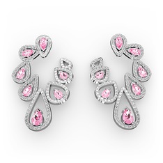 Ladonna Küpe - Pembe kuvars ve pırlanta 18 ayar beyaz altın küpe (2.882 karat) #sy7a6r