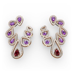 Ladonna Küpe - Garnet, ametist ve pırlanta 925 ayar rose altın kaplama gümüş küpe (2.882 karat) #sz4033