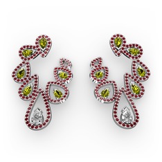 Ladonna Küpe - Swarovski, peridot ve garnet 14 ayar beyaz altın küpe #sz7a5y