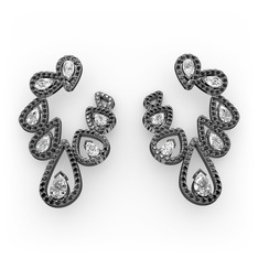 Ladonna Küpe - Beyaz zirkon, swarovski ve siyah zirkon 925 ayar siyah rodyum kaplama gümüş küpe #t1ycx3