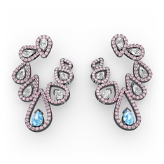 Ladonna Küpe - Akuamarin, swarovski ve pembe kuvars 925 ayar siyah rodyum kaplama gümüş küpe #t6la9l