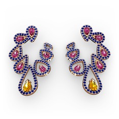Ladonna Küpe - Sitrin, rodolit garnet ve lab safir 18 ayar rose altın küpe #t88xk7