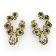 Ladonna Küpe - Swarovski, siyah zirkon ve peridot 8 ayar rose altın küpe #tdn4y5