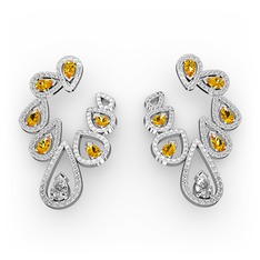 Beyaz zirkon, sitrin ve swarovski 14 ayar beyaz altın küpe