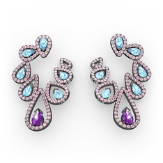 Ladonna Küpe - Ametist, akuamarin ve pembe kuvars 925 ayar siyah rodyum kaplama gümüş küpe #tjqimq