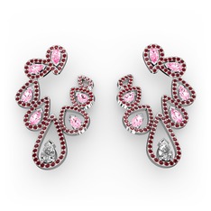 Ladonna Küpe - Swarovski, pembe kuvars ve garnet 14 ayar beyaz altın küpe #tllkpd