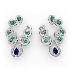 Ladonna Küpe - Lab safir, yeşil kuvars ve pırlanta 18 ayar beyaz altın küpe (2.882 karat) #tp05a0