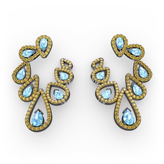 Ladonna Küpe - Akuamarin ve sitrin 925 ayar siyah rodyum kaplama gümüş küpe #tsz1f7