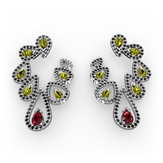 Ladonna Küpe - Garnet, peridot ve siyah zirkon 8 ayar beyaz altın küpe #tuyh8