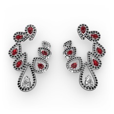 Ladonna Küpe - Swarovski, garnet ve siyah zirkon 8 ayar beyaz altın küpe #tv14wv