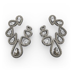 Ladonna Küpe - Dumanlı kuvars ve beyaz zirkon 925 ayar siyah rodyum kaplama gümüş küpe #tzaw8s