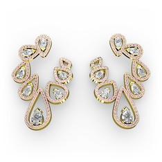 Swarovski ve pembe kuvars 18 ayar altın küpe
