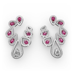Beyaz zirkon, rodolit garnet ve swarovski 925 ayar gümüş küpe