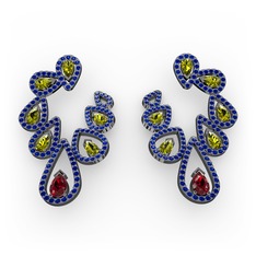 Ladonna Küpe - Garnet, peridot ve lab safir 925 ayar siyah rodyum kaplama gümüş küpe #udamkm