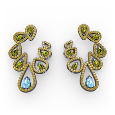 Ladonna Küpe - Akuamarin, peridot ve sitrin 925 ayar siyah rodyum kaplama gümüş küpe #ug4znr