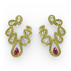 Ladonna Küpe - Rodolit garnet, beyaz zirkon ve peridot 14 ayar altın küpe #uhfyx4