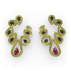Ladonna Küpe - Rodolit garnet, siyah zirkon ve peridot 14 ayar altın küpe #usra9b