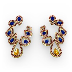 Ladonna Küpe - Sitrin, lab safir ve garnet 925 ayar altın kaplama gümüş küpe #ute294