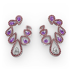 Ladonna Küpe - Swarovski, ametist ve garnet 14 ayar beyaz altın küpe #utgg9r