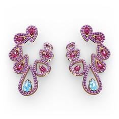 Ladonna Küpe - Akuamarin, rodolit garnet ve ametist 925 ayar rose altın kaplama gümüş küpe #uxuc6b