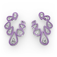 Ladonna Küpe - Swarovski, beyaz zirkon ve ametist 14 ayar beyaz altın küpe #v84wkh