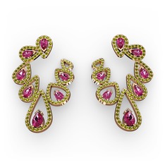 Rodolit garnet ve peridot 18 ayar rose altın küpe