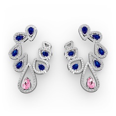 Ladonna Küpe - Pembe kuvars, lab safir ve pırlanta 14 ayar beyaz altın küpe (2.882 karat) #vj0sqc