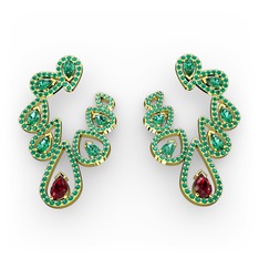 Garnet ve yeşil kuvars 8 ayar altın küpe