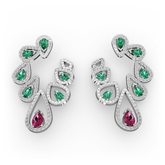 Ladonna Küpe - Rodolit garnet, yeşil kuvars ve swarovski 14 ayar beyaz altın küpe #vo9e8b