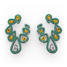 Ladonna Küpe - Swarovski, sitrin ve yeşil kuvars 925 ayar siyah rodyum kaplama gümüş küpe #vv9bhd