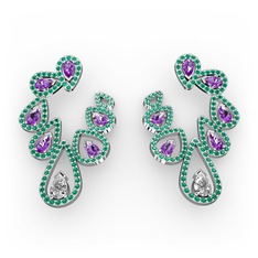Swarovski, ametist ve yeşil kuvars 925 ayar gümüş küpe