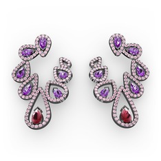 Ladonna Küpe - Kök yakut, ametist ve pembe kuvars 925 ayar siyah rodyum kaplama gümüş küpe #w3m1fu